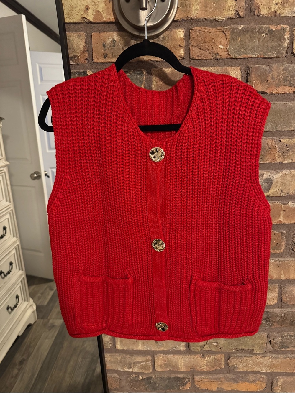 Red Knit Button-Front Women's Sweater Vest